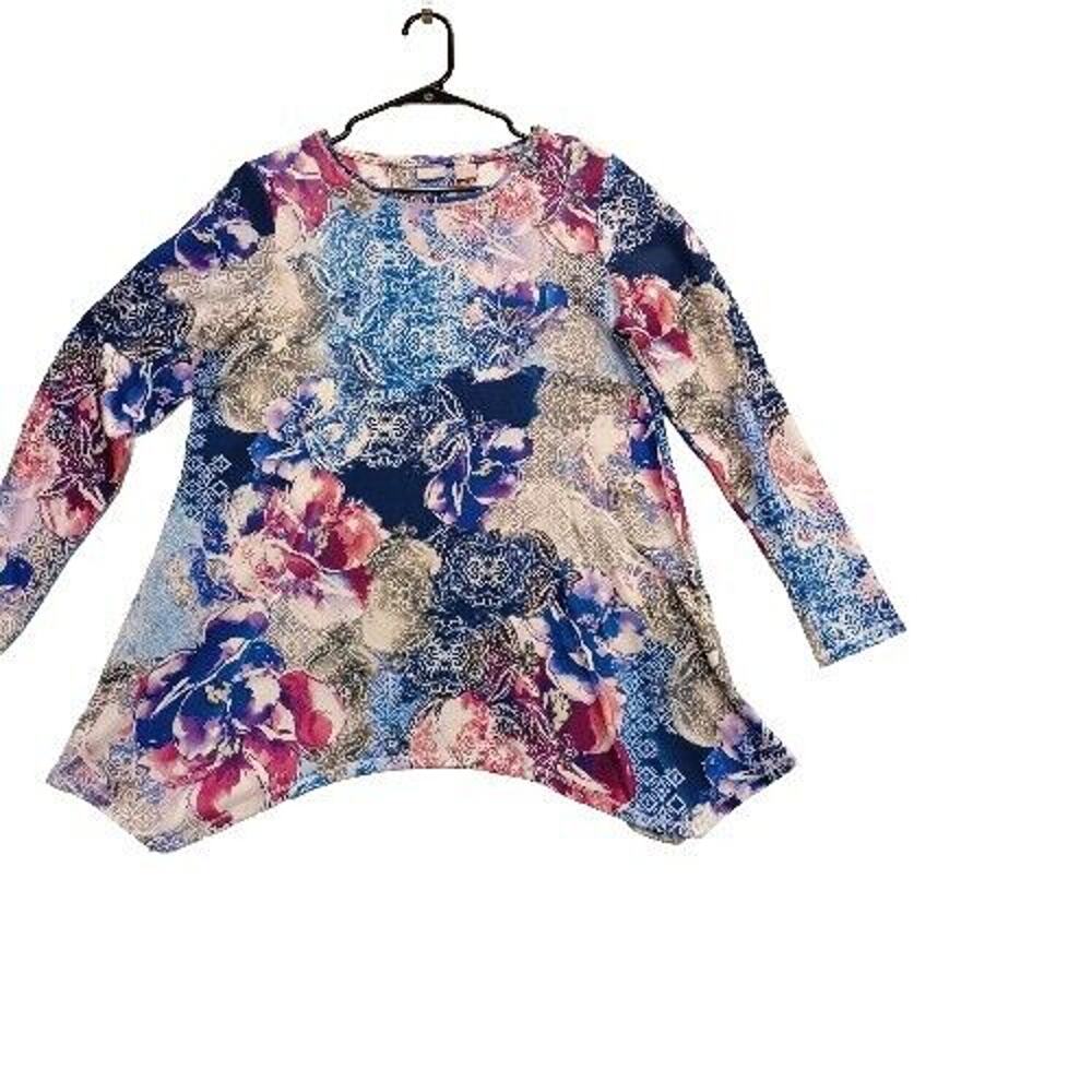 Chicos Zenergy size 1 Ble Multicolor floral top shirt asymmetrical